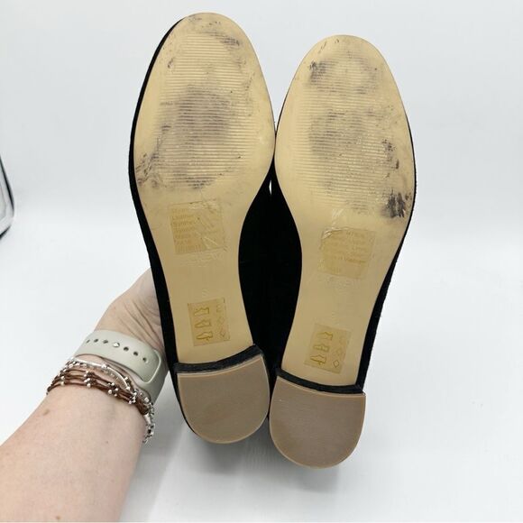 J.Crew Factory Anya Black Suede Low Chunky Heeled Pumps Slip-On Ballet Vibe sz 9 - Picture 7 of 9